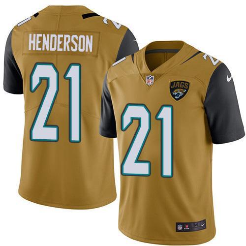 Nike Jacksonville Jaguars #21 C.J. Henderson Gold Stitched NFL Limited Rush Jersey