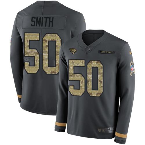 Nike Jacksonville Jaguars #50 Telvin Smith Anthracite Salute to Service Stitched NFL Limited Therma Long Sleeve Jersey