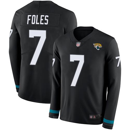 Nike Jacksonville Jaguars #7 Nick Foles Black Team Color Stitched NFL Limited Therma Long Sleeve Jersey