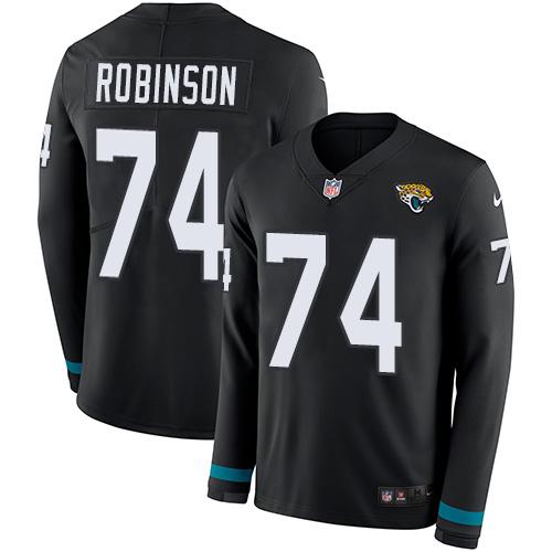 Nike Jacksonville Jaguars #74 Cam Robinson Black Team Color Stitched NFL Limited Therma Long Sleeve Jersey