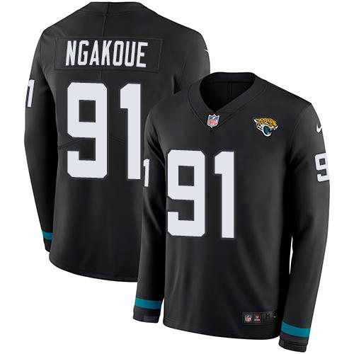 Nike Jacksonville Jaguars #91 Yannick Ngakoue Black Team Color Stitched NFL Limited Therma Long Sleeve Jersey