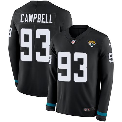 Nike Jacksonville Jaguars #93 Calais Campbell Black Team Color Stitched NFL Limited Therma Long Sleeve Jersey