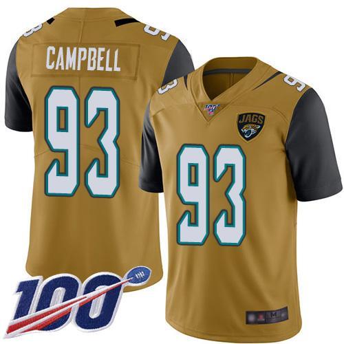 Nike Jacksonville Jaguars #93 Calais Campbell Gold Stitched NFL Limited Rush 100th Season Jersey