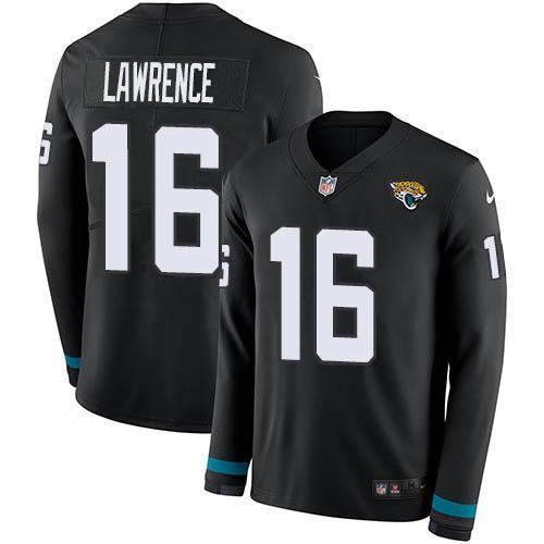 Nike Jaguars #16 Trevor Lawrence Black Team Color Stitched NFL Limited Therma Long Sleeve Jersey