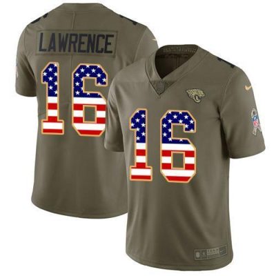 Nike Jaguars #16 Trevor Lawrence Olive/USA Flag Stitched NFL Limited 2017 Salute To Service Jersey