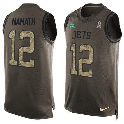 Nike Jets #12 Joe Namath Green Stitched NFL Limited Salute To Service Tank Top Jersey