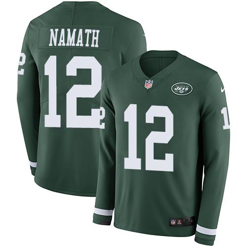Nike Jets #12 Joe Namath Green Team Color Stitched NFL Limited Therma Long Sleeve Jersey