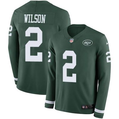 Nike Jets #2 Zach Wilson Green Team Color Stitched NFL Limited Therma Long Sleeve Jersey