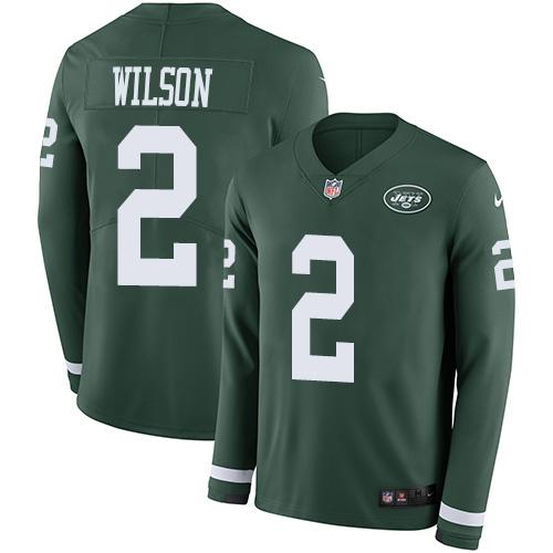 Nike Jets #2 Zach Wilson Green Team Color Stitched NFL Limited Therma Long Sleeve Jersey