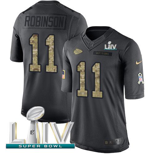 Nike Kansas City Chiefs #11 Demarcus Robinson Black Super Bowl LIV 2020 Stitched NFL Limited 2016 Salute to Service Jersey