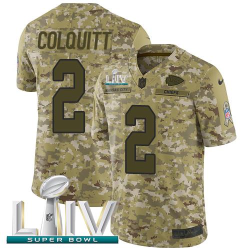 Nike Kansas City Chiefs #2 Dustin Colquitt Camo Super Bowl LIV 2020 Stitched NFL Limited 2018 Salute To Service Jersey