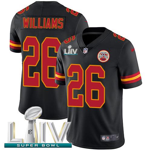Nike Kansas City Chiefs #26 Damien Williams Black Super Bowl LIV 2020 Stitched NFL Limited Rush Jersey