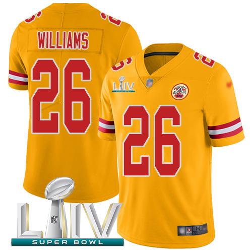 Nike Kansas City Chiefs #26 Damien Williams Gold Super Bowl LIV 2020 Stitched NFL Limited Inverted Legend Jersey