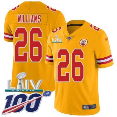 Nike Kansas City Chiefs #26 Damien Williams Gold Super Bowl LIV 2020 Stitched NFL Limited Inverted Legend 100th Season Jersey