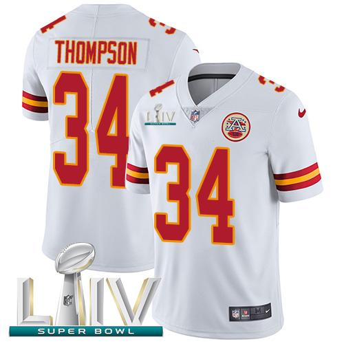 Nike Kansas City Chiefs #34 Darwin Thompson White Super Bowl LIV 2020 Stitched NFL Vapor Untouchable Limited Jersey