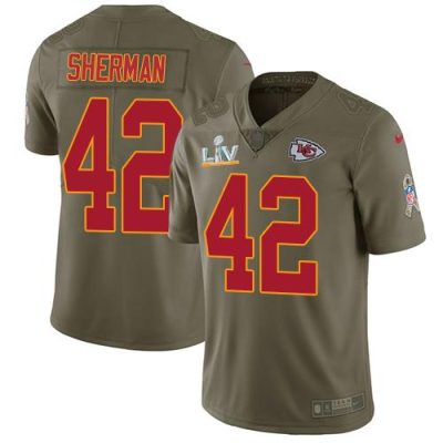 Nike Kansas City Chiefs #42 Anthony Sherman Olive Super Bowl LV Bound Stitched NFL Limited 2017 Salute To Service Jersey