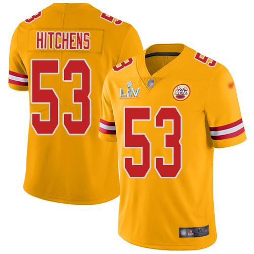 Nike Kansas City Chiefs #53 Anthony Hitchens Gold Super Bowl LV Bound Stitched NFL Limited Inverted Legend Jersey