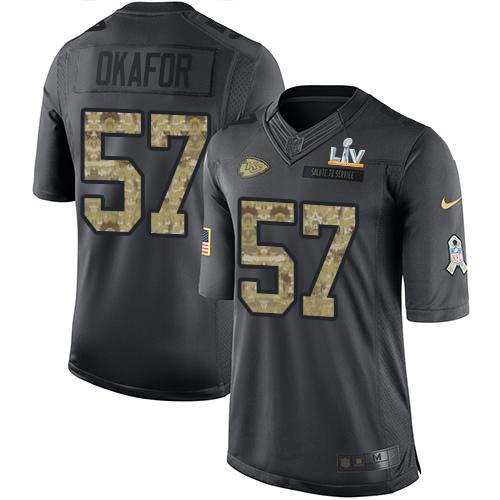 Nike Kansas City Chiefs #57 Alex Okafor Black Super Bowl LV Bound Stitched NFL Limited 2016 Salute to Service Jersey