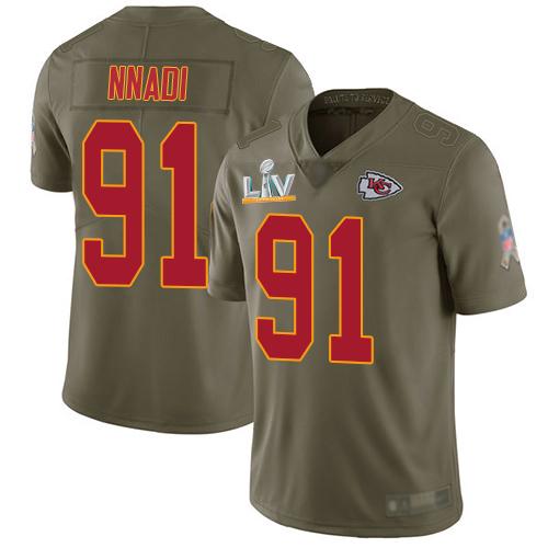 Nike Kansas City Chiefs #91 Derrick Nnadi Olive Super Bowl LV Bound Stitched NFL Limited 2017 Salute To Service Jersey