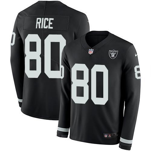 Nike Las Vegas Raiders #80 Jerry Rice Black Team Color Stitched NFL Limited Therma Long Sleeve Jersey