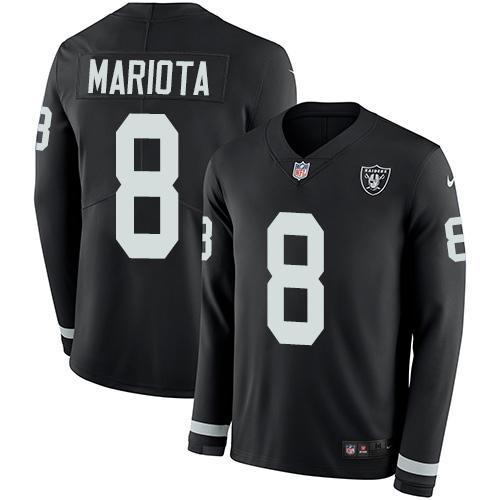 Nike Las Vegas Raiders #8 Marcus Mariota Black Team Color Stitched NFL Limited Therma Long Sleeve Jersey