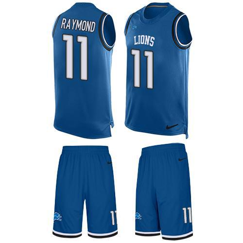 Nike Lions #11 Kalif Raymond Blue Team Color Stitched NFL Limited Tank Top Suit Jersey