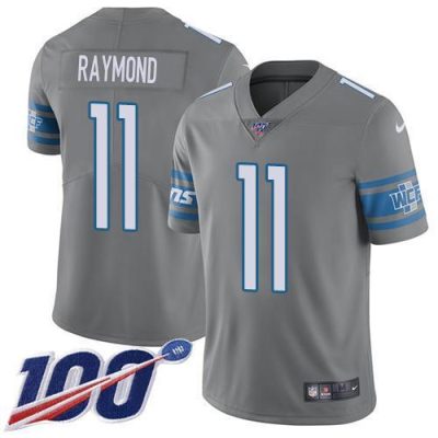 Nike Lions #11 Kalif Raymond Gray Stitched NFL Limited Rush 100th Season Jersey