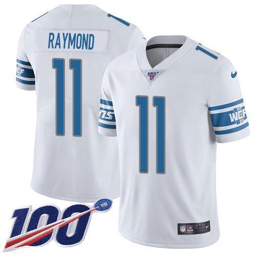 Nike Lions #11 Kalif Raymond White Stitched NFL 100th Season Vapor Untouchable Limited Jersey