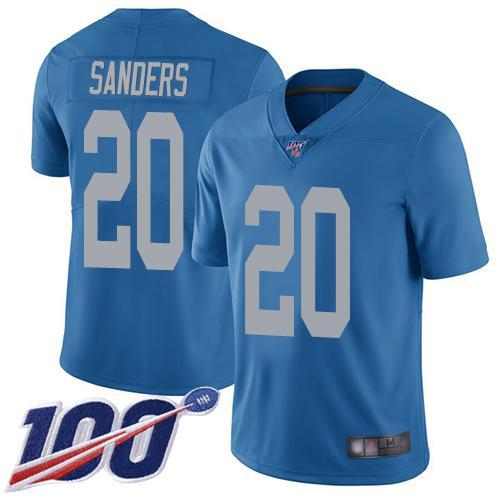 Nike Lions #20 Barry Sanders Blue Throwback Stitched NFL 100th Season Vapor Limited Jersey