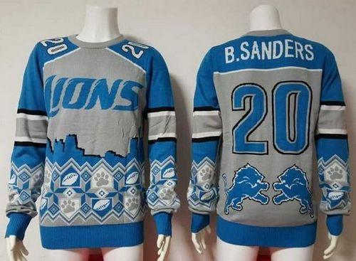 Nike Lions #20 Barry Sanders Blue/Grey Ugly Sweater
