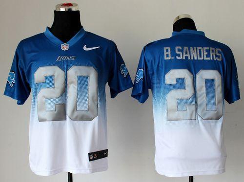Nike Lions #20 Barry Sanders Blue/White Stitched NFL Elite Fadeaway Fashion Jersey