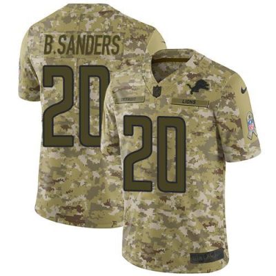 Nike Lions #20 Barry Sanders Camo Stitched NFL Limited 2018 Salute To Service Jersey