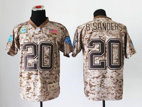 Nike Lions #20 Barry Sanders Camo Stitched NFL New Elite USMC Jersey
