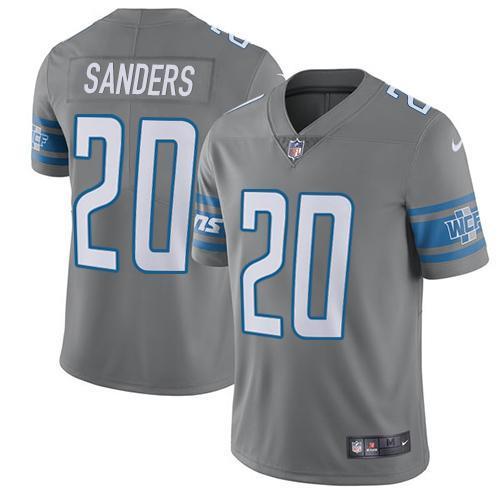 Nike Lions #20 Barry Sanders Gray Stitched NFL Limited Rush Jersey