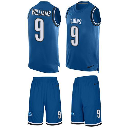Nike Lions #9 Jameson Williams Blue Team Color Stitched NFL Limited Tank Top Suit Jersey
