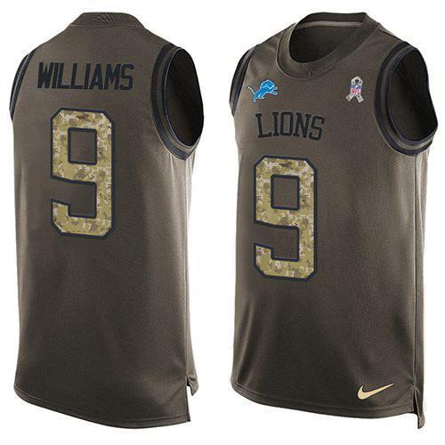 Nike Lions #9 Jameson Williams Green Stitched NFL Limited Salute To Service Tank Top Jersey