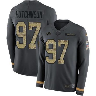 Nike Lions #97 Aidan Hutchinson Anthracite Salute To Service Stitched NFL Limited Therma Long Sleeve Jersey