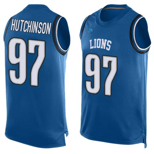 Nike Lions #97 Aidan Hutchinson Blue Team Color Stitched NFL Limited Tank Top Jersey