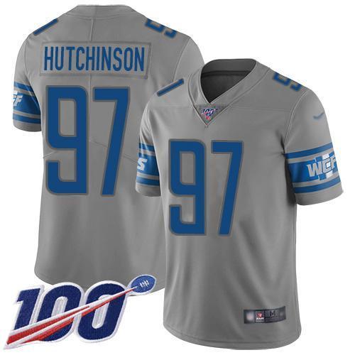 Nike Lions #97 Aidan Hutchinson Gray Stitched NFL Limited Inverted Legend 100th Season Jersey