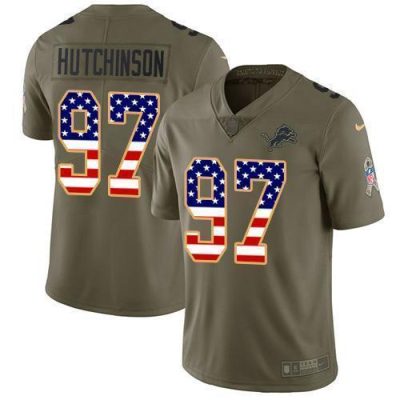 Nike Lions #97 Aidan Hutchinson Olive/USA Flag Stitched NFL Limited 2017 Salute To Service Jersey