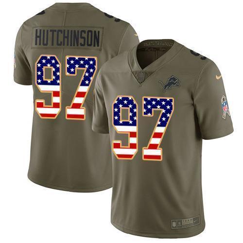 Nike Lions #97 Aidan Hutchinson Olive/USA Flag Stitched NFL Limited 2017 Salute To Service Jersey