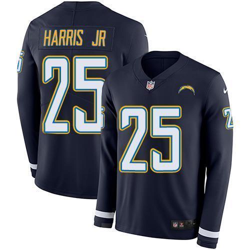 Nike Los Angeles Chargers #25 Chris Harris Jr Navy Blue Team Color Stitched NFL Limited Therma Long Sleeve Jersey