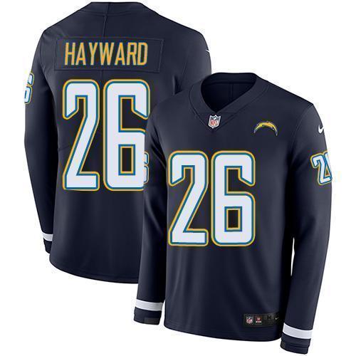 Nike Los Angeles Chargers #26 Casey Hayward Navy Blue Team Color Stitched NFL Limited Therma Long Sleeve Jersey