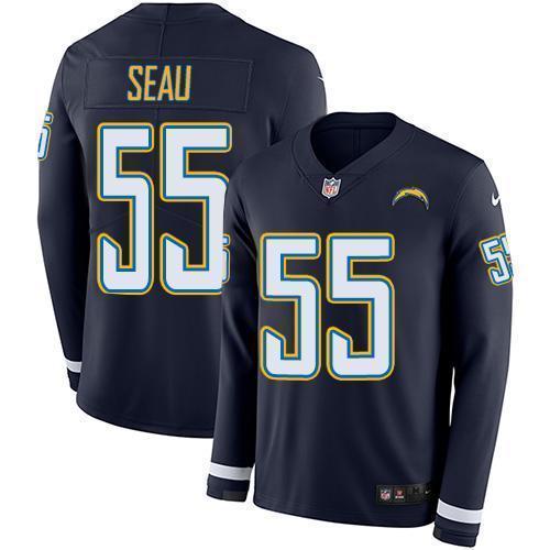 Nike Los Angeles Chargers #55 Junior Seau Navy Blue Team Color Stitched NFL Limited Therma Long Sleeve Jersey