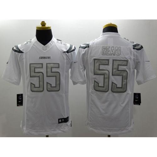 Nike Los Angeles Chargers #55 Junior Seau White Stitched NFL Limited Platinum Jersey