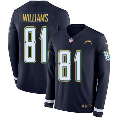 Nike Los Angeles Chargers #81 Mike Williams Navy Blue Team Color Stitched NFL Limited Therma Long Sleeve Jersey