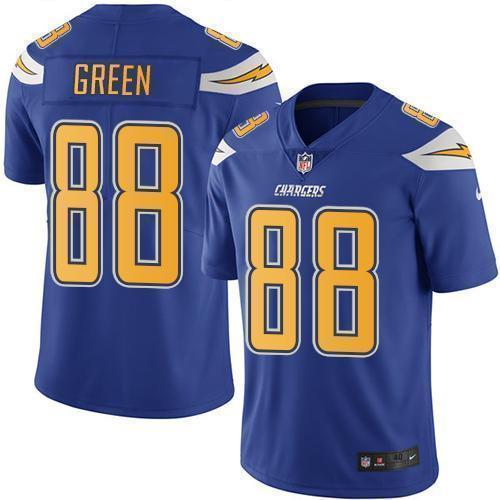 Nike Los Angeles Chargers #88 Virgil Green Electric Blue Stitched NFL Limited Rush Jersey