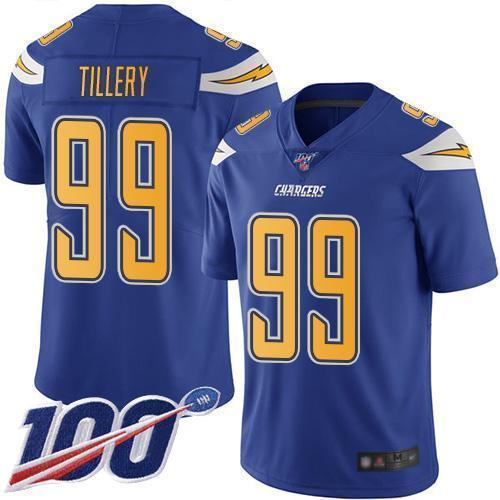 Nike Los Angeles Chargers #99 Jerry Tillery Electric Blue Stitched NFL Limited Rush 100th Season Jersey