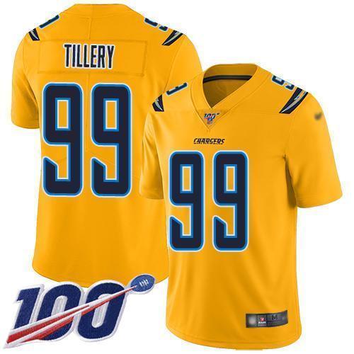 Nike Los Angeles Chargers #99 Jerry Tillery Gold Stitched NFL Limited Inverted Legend 100th Season Jersey