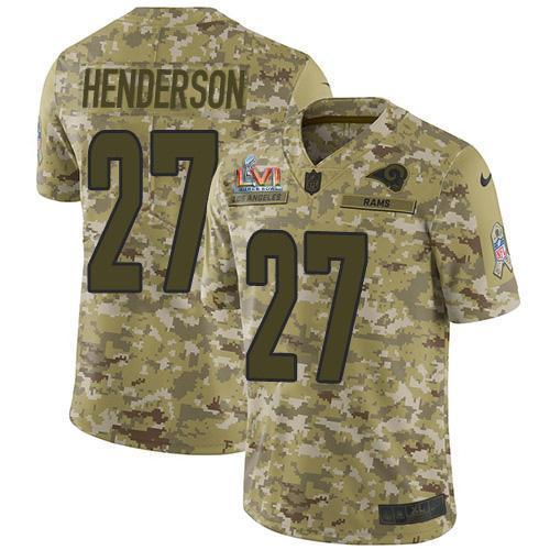 Nike Los Angeles Rams #27 Darrell Henderson Camo Super Bowl LVI Patch Stitched NFL Limited 2018 Salute To Service Jersey